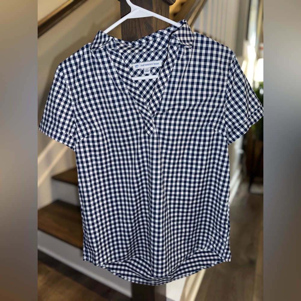 Southern tide size small new checkered blue top